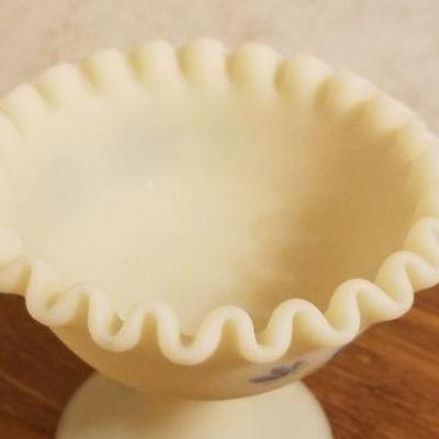 Lot 2-395: Antique/Vintage FENTON Art Glass Hand Painted SIGNED Ruffle Top Dish 4.5" x 4.5" 
