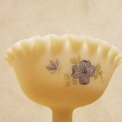 Lot 2-395: Antique/Vintage FENTON Art Glass Hand Painted SIGNED Ruffle Top Dish 4.5" x 4.5" 