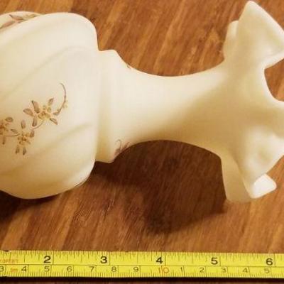 Lot 2-398: Vintage Ruffle Top Hand Painted SIGNED Art Glass Vase 