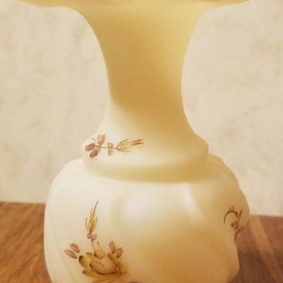 Lot 2-398: Vintage Ruffle Top Hand Painted SIGNED Art Glass Vase 