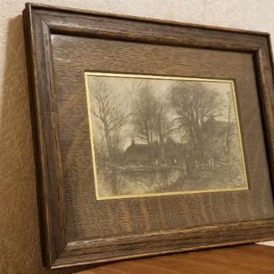 Lot 2-402: Antique/Vintage 10" x 13" Framed Orignal Art SIGNED