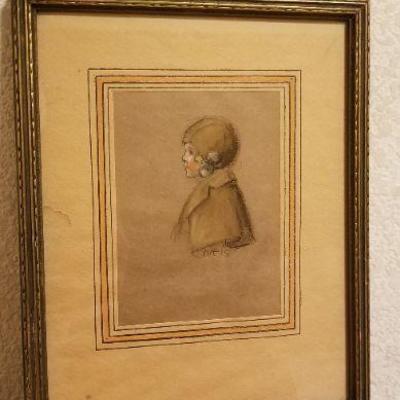 Lot 2-403: Vintage Framed Original Art SIGNED 10" x 8" 