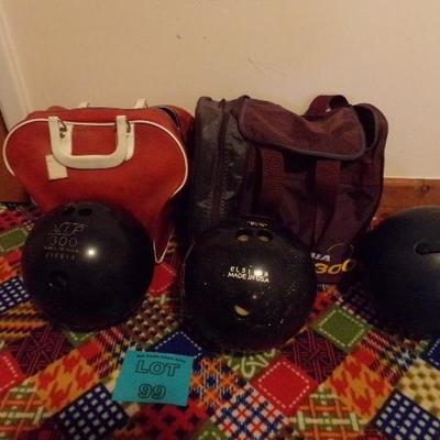 LOT 99  BOWLING BALLS AND BAGS