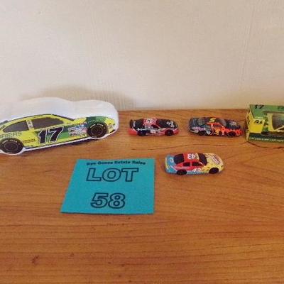 LOT 58  NASCAR TOY CARS AND T-SHIRT MADE INTO A CAR (UNOPENED)