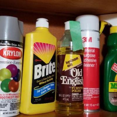 Lot 2-411: Laundry Room CABINET Shelf Full of 85% Full Or More Cleaning Products