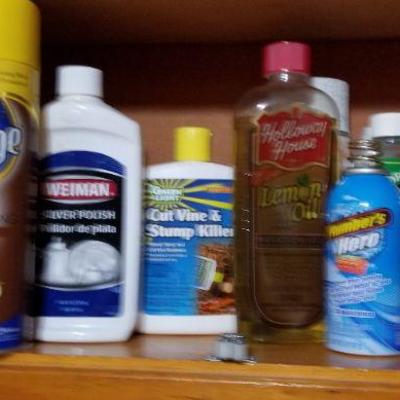 Lot 2-411: Laundry Room CABINET Shelf Full of 85% Full Or More Cleaning Products