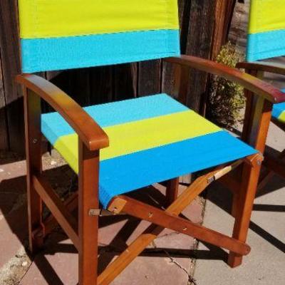 Lot 2-413: Pair of Folding Wood Frame Colorful Directors Chairs 34" Tall x 20.5" Wide