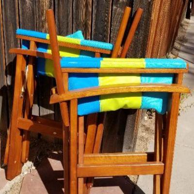 Lot 2-413: Pair of Folding Wood Frame Colorful Directors Chairs 34" Tall x 20.5" Wide