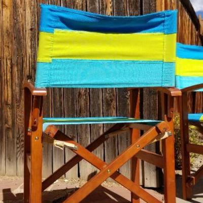 Lot 2-413: Pair of Folding Wood Frame Colorful Directors Chairs 34" Tall x 20.5" Wide