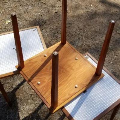 Lot 2-414: Vintage Set of (3) Mid Century Modern Tile Top Side Tables 17" x 15.5" Each