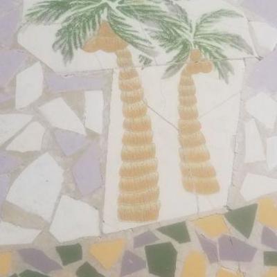 Lot 2-415: Vintage Heavy Iron Base Mosaic Pineapple Hospitality Tile Top Table 27.5" Wide x 28.5" Tall