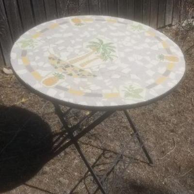 Lot 2-415: Vintage Heavy Iron Base Mosaic Pineapple Hospitality Tile Top Table 27.5" Wide x 28.5" Tall