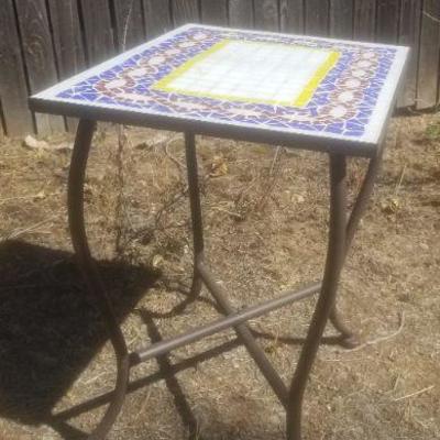 Lot 2-416: Vintage Tile Top Mosaic Table 15.5" x 21" x 23.5" Tall