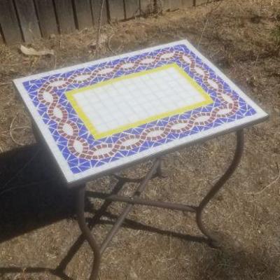 Lot 2-416: Vintage Tile Top Mosaic Table 15.5" x 21" x 23.5" Tall