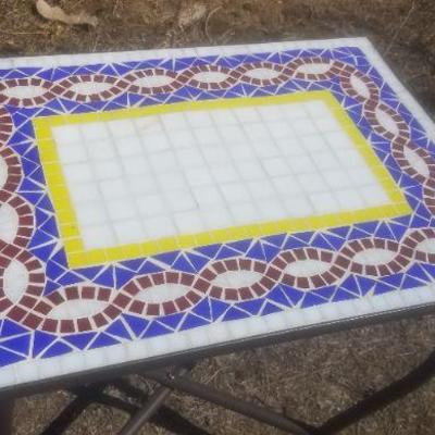 Lot 2-416: Vintage Tile Top Mosaic Table 15.5" x 21" x 23.5" Tall