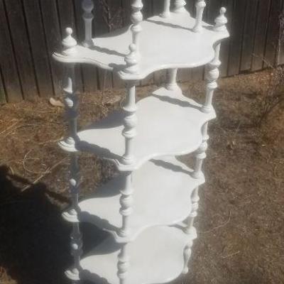 Lot 2-417: Large Multi Tier White Wood Display Shelf 54" Tall x 21" Wide x 13" Deep 