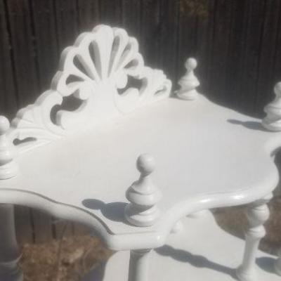 Lot 2-417: Large Multi Tier White Wood Display Shelf 54" Tall x 21" Wide x 13" Deep 