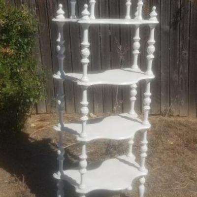 Lot 2-417: Large Multi Tier White Wood Display Shelf 54" Tall x 21" Wide x 13" Deep 