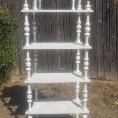 Lot 2-417: Large Multi Tier White Wood Display Shelf 54" Tall x 21" Wide x 13" Deep 