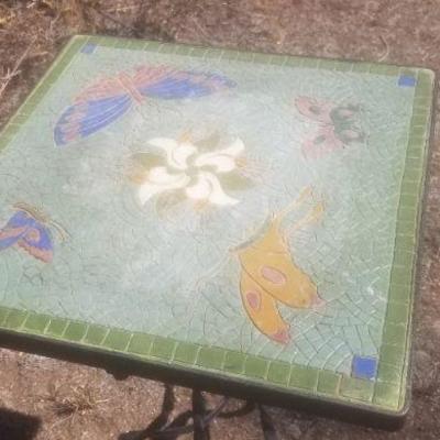 Lot 2-419: Vintage Tile Top Metal Base Table 14" x 14" x 23.5" Tall
