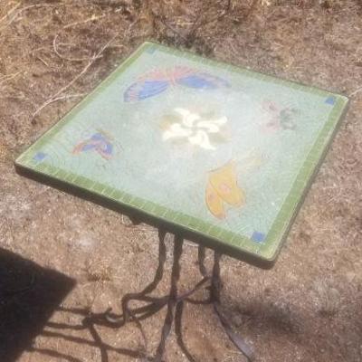 Lot 2-419: Vintage Tile Top Metal Base Table 14" x 14" x 23.5" Tall