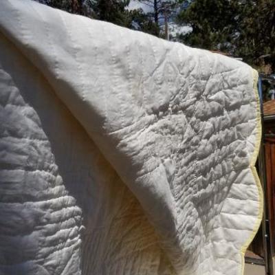 Lot 2-427: Vintage Queen/Full Size FLOWER Theme Yellow & White Bedspread