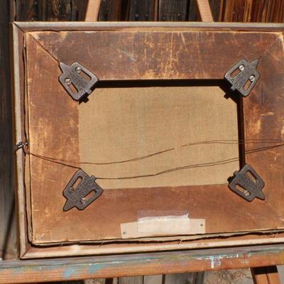 Lot 2-434: Antique 1907 Country Farm Scene Hay Harvest Oil Painting SIGNED in Original Glass Pane Frame 15" x 12" 