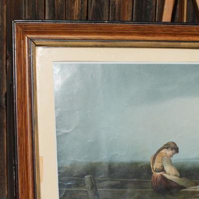 Lot 2-435: Antique Fine Art Framed Print of Girl in Boat 25" x 19" 