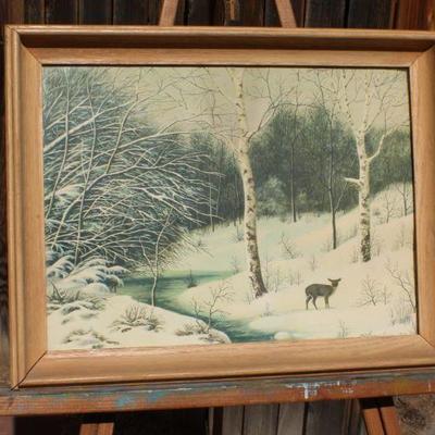 Lot 2-437: Vintage 1930's A.A. Auguston Framed Fine Art Print "Deer in Woods" 18" x 14" 