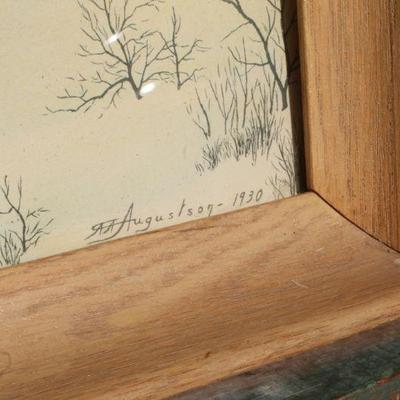 Lot 2-437: Vintage 1930's A.A. Auguston Framed Fine Art Print "Deer in Woods" 18" x 14" 