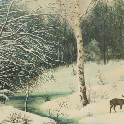 Lot 2-437: Vintage 1930's A.A. Auguston Framed Fine Art Print "Deer in Woods" 18" x 14" 