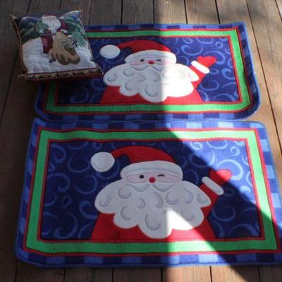 Lot 2-441: Two 32" Christmas Rugs and 16" Christmas Throw Pillow 