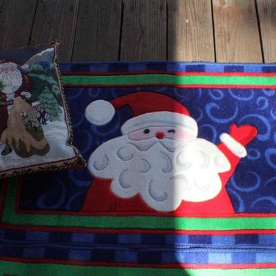 Lot 2-441: Two 32" Christmas Rugs and 16" Christmas Throw Pillow 
