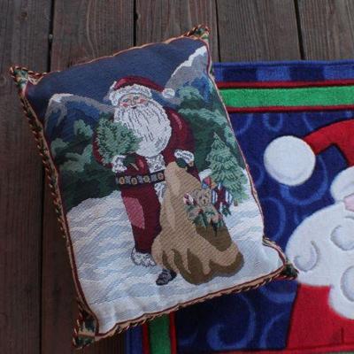 Lot 2-441: Two 32" Christmas Rugs and 16" Christmas Throw Pillow 