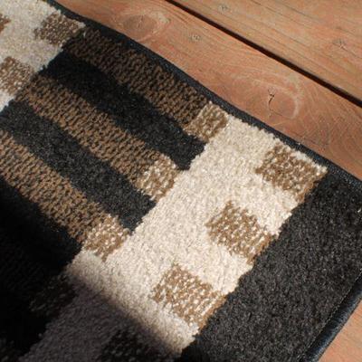 Lot 2-442: Large Rug Runner 93" x 25.5" Black White and Beige Blocks