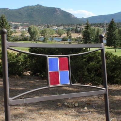 Lot 2-444: Metal Outdoor Chair w/ Tile Accent 34" x 19.5" 