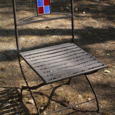 Lot 2-444: Metal Outdoor Chair w/ Tile Accent 34" x 19.5" 