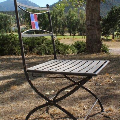 Lot 2-444: Metal Outdoor Chair w/ Tile Accent 34" x 19.5" 