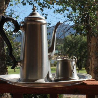 Lot 2-447: Vintage PEWTER 3-Piece Tea Set 