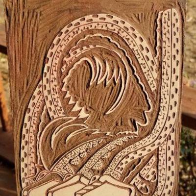 Lot 2-463: Vintage 1980's Hand Carved 9.25" x 6" Woodblock Print 