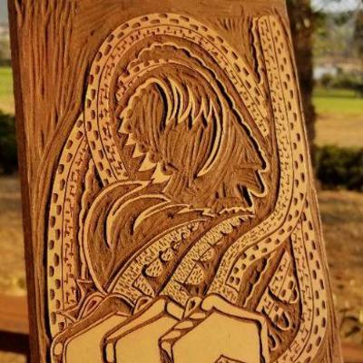 Lot 2-463: Vintage 1980's Hand Carved 9.25" x 6" Woodblock Print 