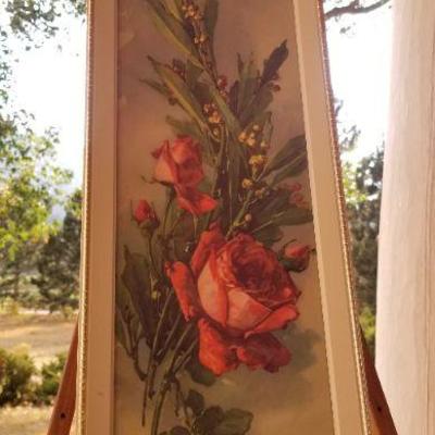 Lot 2-470: Vintage SIGNED Rose Bloom Framed Fine Art Print 22" x 9" 