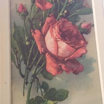 Lot 2-470: Vintage SIGNED Rose Bloom Framed Fine Art Print 22" x 9" 