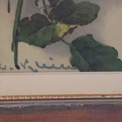 Lot 2-470: Vintage SIGNED Rose Bloom Framed Fine Art Print 22" x 9" 