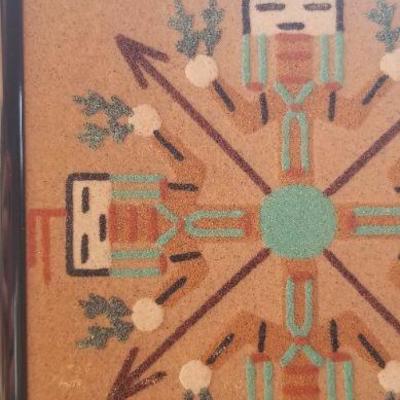 Lot 2-476: Vintage Navajo 4-Head Directional Sand Painting 6.5" x 6.5" 