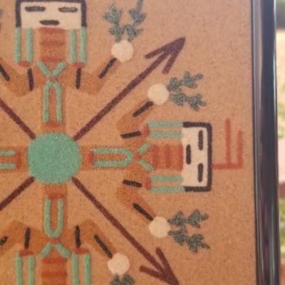 Lot 2-476: Vintage Navajo 4-Head Directional Sand Painting 6.5" x 6.5" 