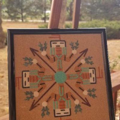 Lot 2-476: Vintage Navajo 4-Head Directional Sand Painting 6.5" x 6.5" 
