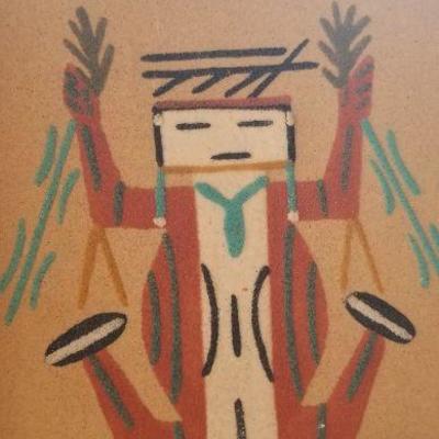 Lot 2-477: Vintage Navajo Sand Painting 7.5" x 7.5" 
