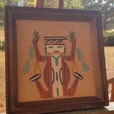 Lot 2-477: Vintage Navajo Sand Painting 7.5" x 7.5" 