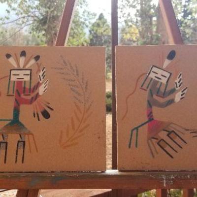 Lot 2-479: Pair of (2) Vintage Navajo Sand Paintings 8" x 8" 